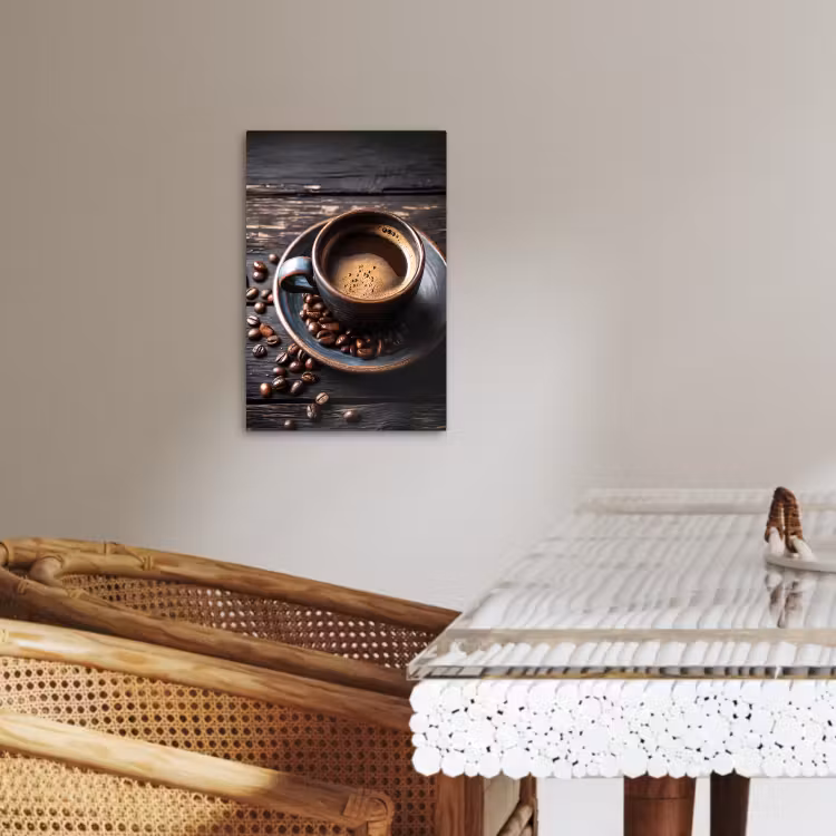 Tableau sur toile - Tasse - Café - Bois - Grains — 2