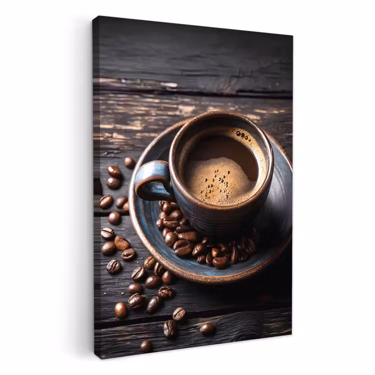 Tableau sur toile - Tasse - Café - Bois - Grains — 3