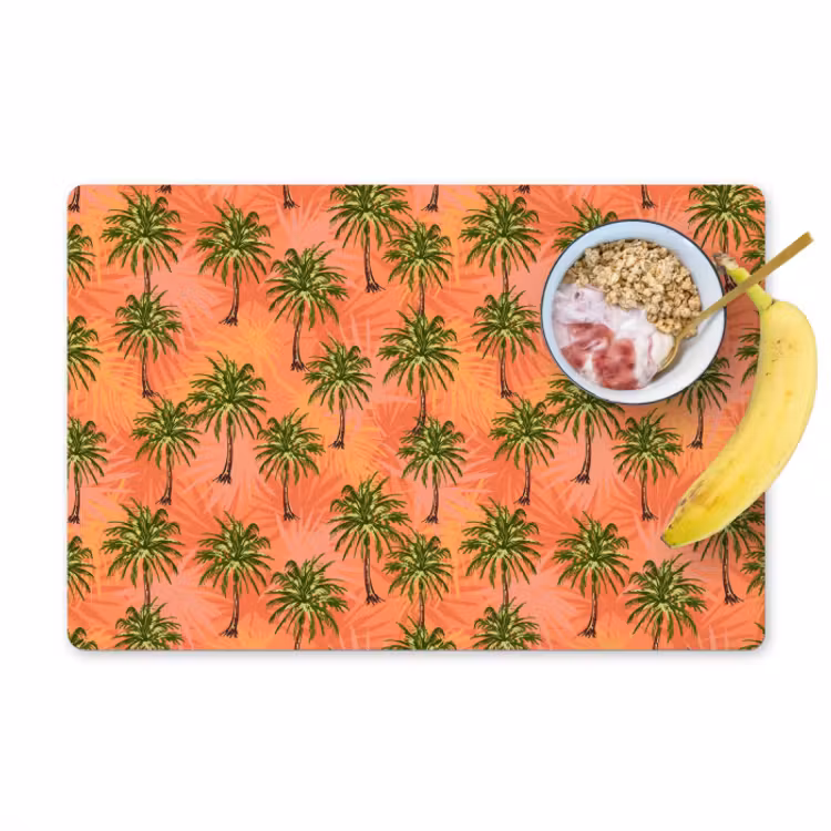Sets de table en vinyle - Nostalgique - Littoral - Mer - Palmiers - Orange - Jaune — 1