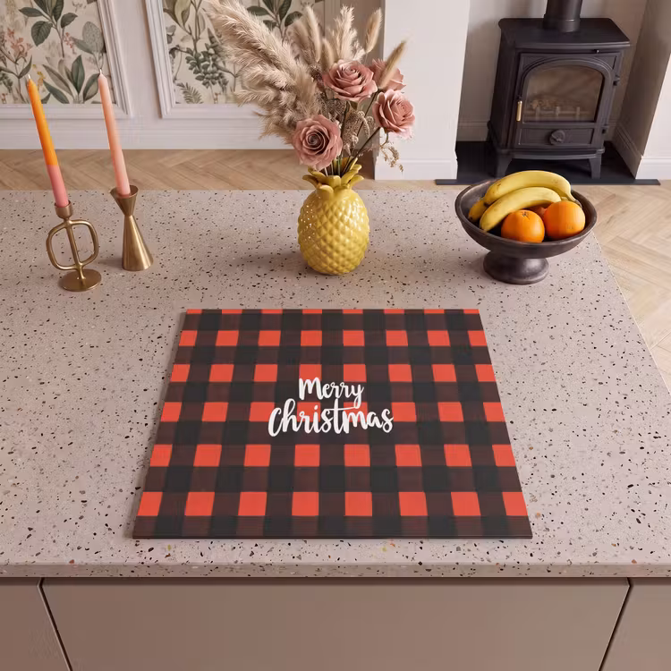 Protection plaque induction - Damier - Rouge - Texte - Noël — 3