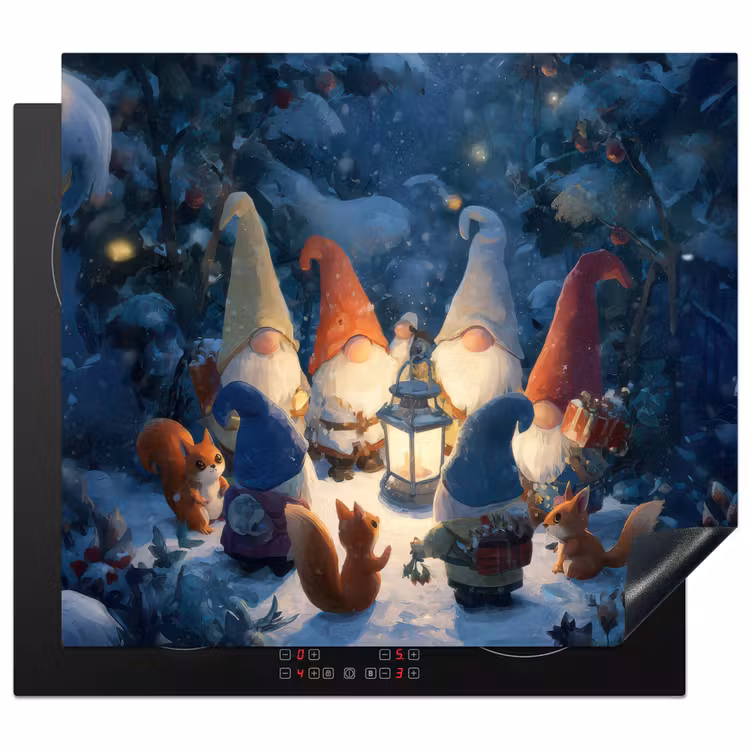 Protection plaque induction - Hiver - Gnomes - Ecureuils - Multicolore — 1