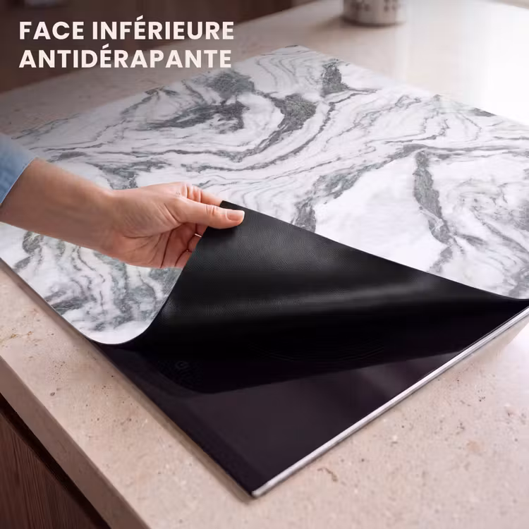 Protection plaque induction - Blanc - Marbre - Ondulé - Graphite — 7