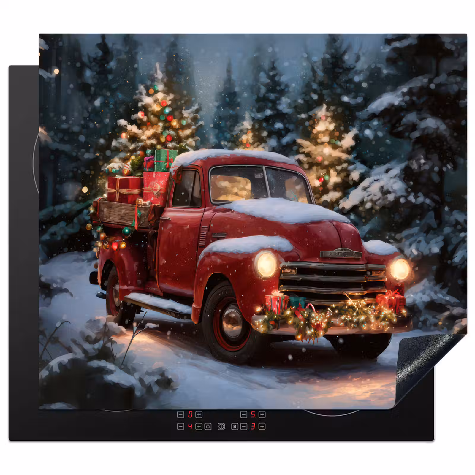 Protection plaque induction - Camion de Noël - Forêt de neige - Rouge — 1