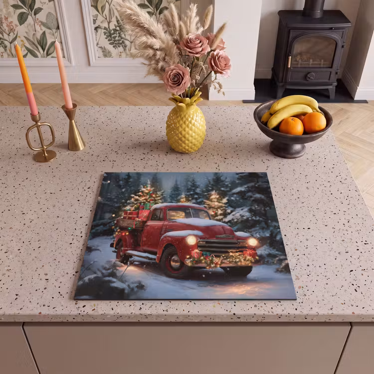 Protection plaque induction - Camion de Noël - Forêt de neige - Rouge — 3
