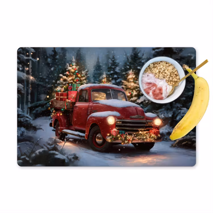 Sets de table en vinyle - Camion de Noël - Forêt de neige - Rouge — 1