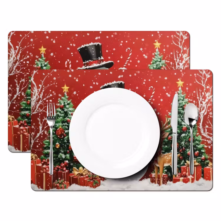 Sets de table en vinyle - Joie de la célébration - Forêt d'hiver - Colorée — 2