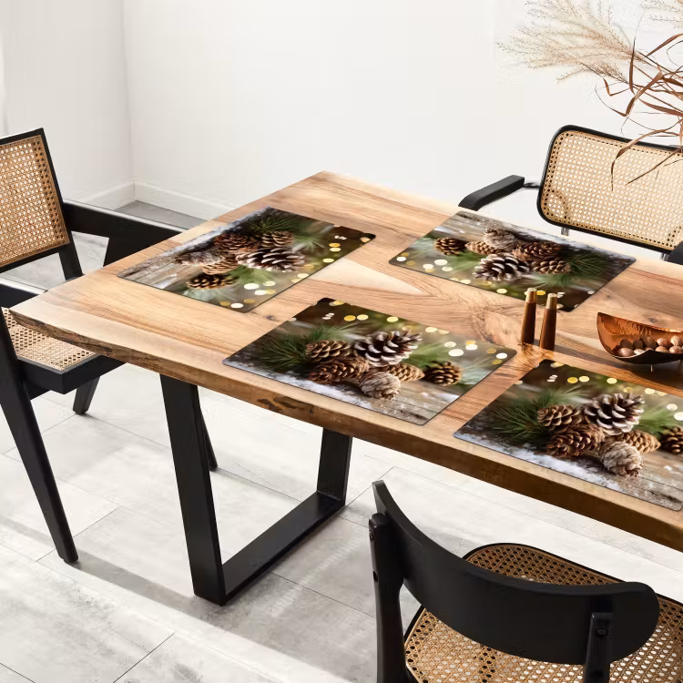 Sets de table en vinyle - Pommes de pin - Esprit de Noël - Marron - Vert — 4