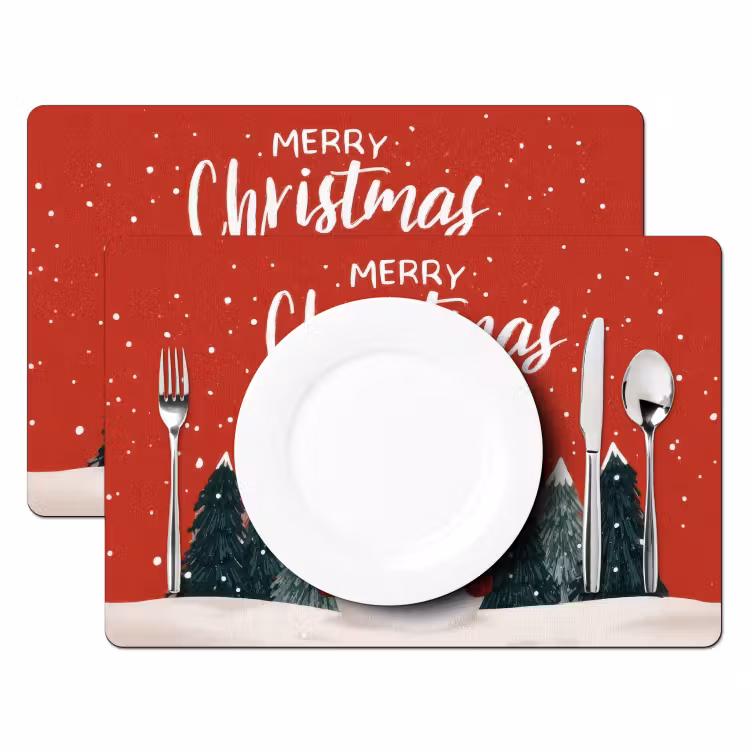 Sets de table en vinyle - Vœux de Noël - Neige - Rouge — 2