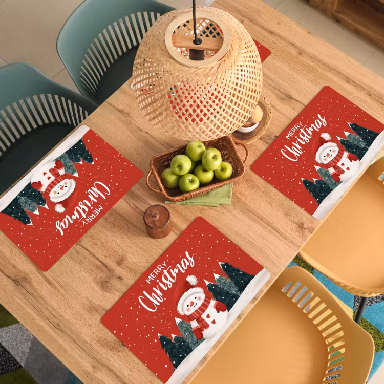 Sets de table en vinyle - Vœux de Noël - Neige - Rouge — 3