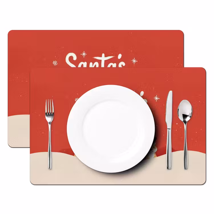 Set de table – 6 pièces - Illustration - Père Noël - Renne - Rouge — 2