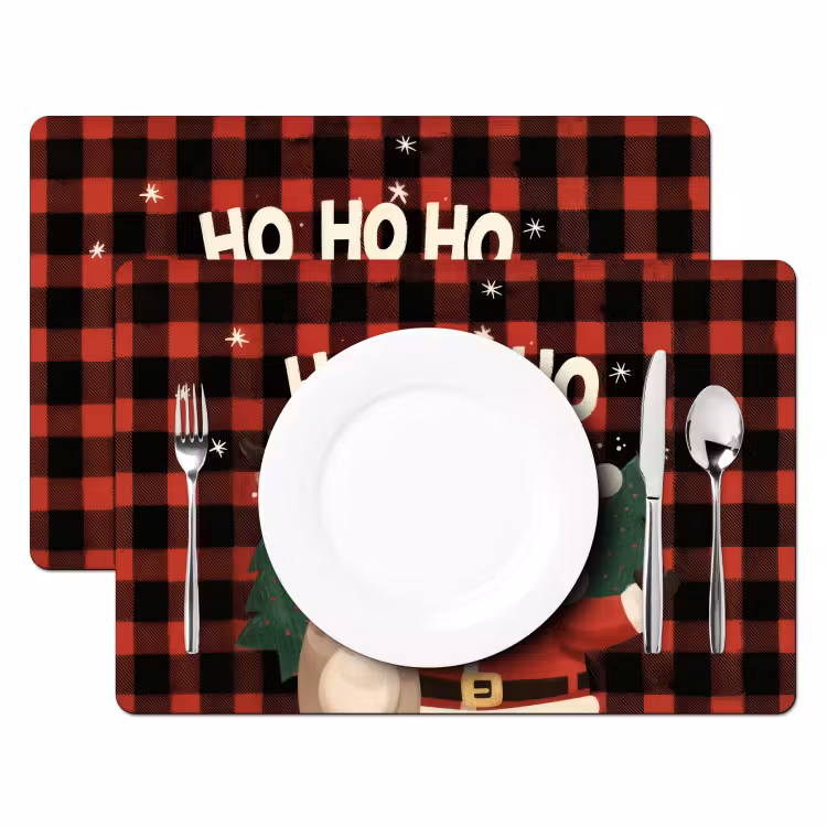 Set de table – 6 pièces - Père Noël - Renne - Texte - Rouge - Noir — 2