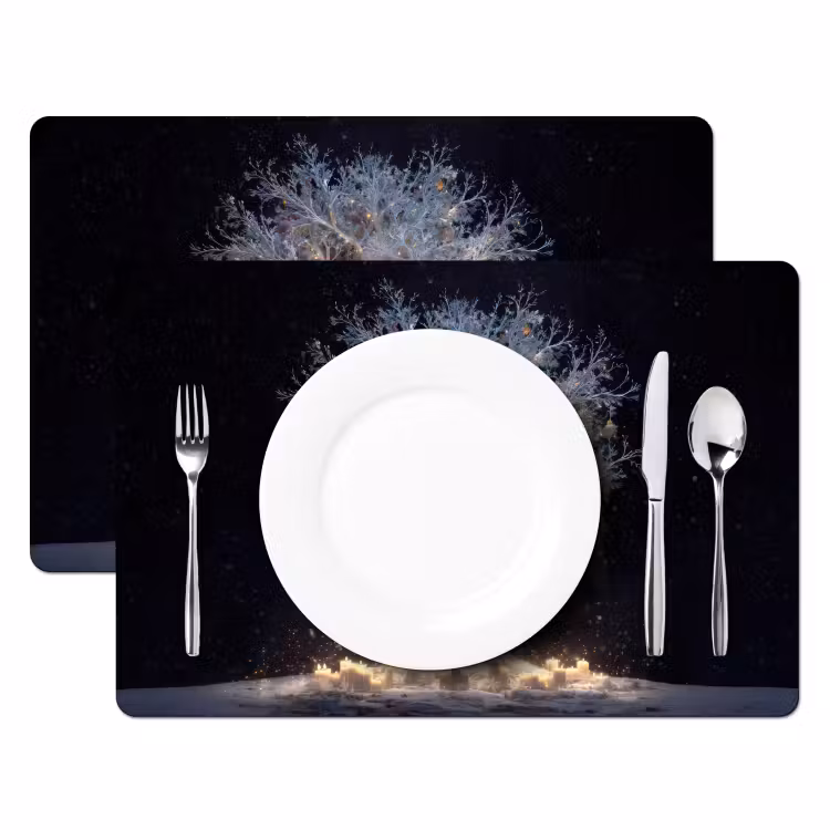 Sets de table en vinyle - Arbre à neige - Lumières - Blanc - Coloré — 2