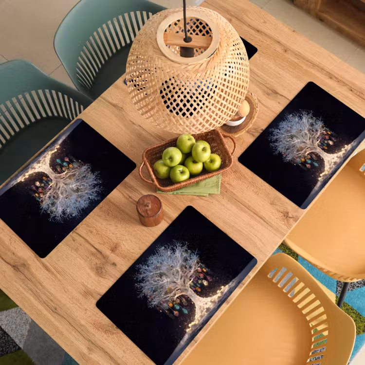 Sets de table en vinyle - Arbre à neige - Lumières - Blanc - Coloré — 3