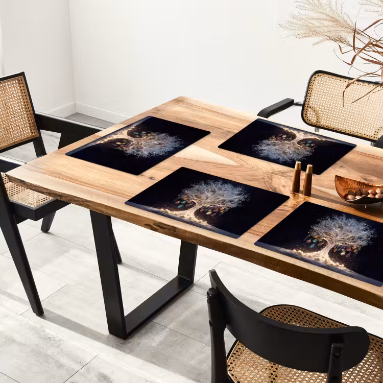 Sets de table en vinyle - Arbre à neige - Lumières - Blanc - Coloré — 4
