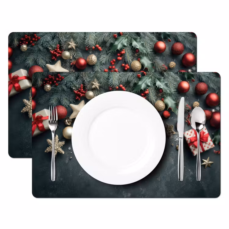 Sets de table en vinyle - Cadre de Noël - houx - coloré — 2