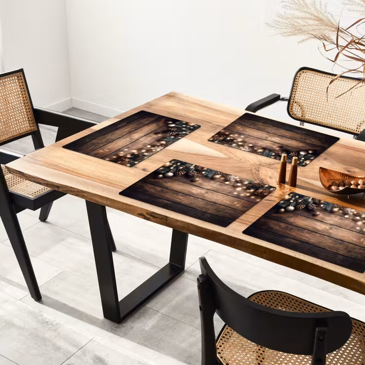 Sets de table en vinyle - Décoration de Noël - Bois - Pomme de pin - Marron — 4