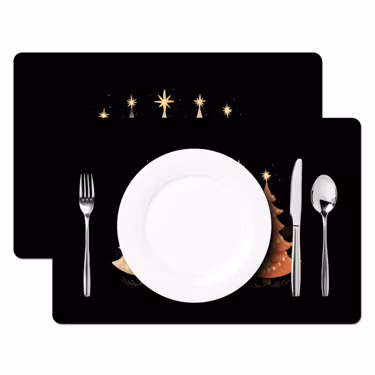Sets de table en vinyle - Arbres de Noël - Colorés - Lumières - Étoiles — 2