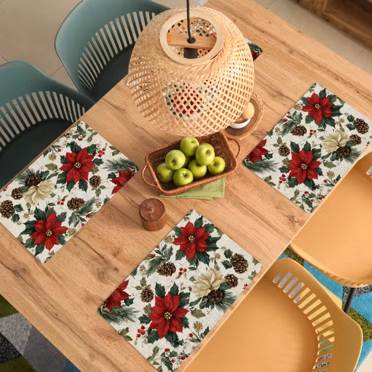 Sets de table en vinyle - Festif - Motif textile - Fleurs de Noël - Coloré — 3