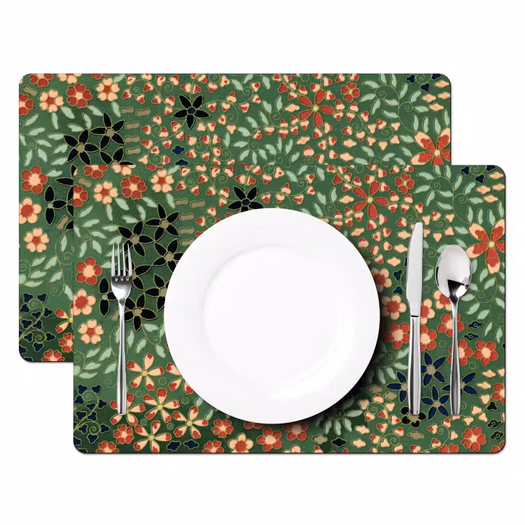Sets de table en vinyle - Fleurs - Vert - Noël - Rouge - Vacances — 1
