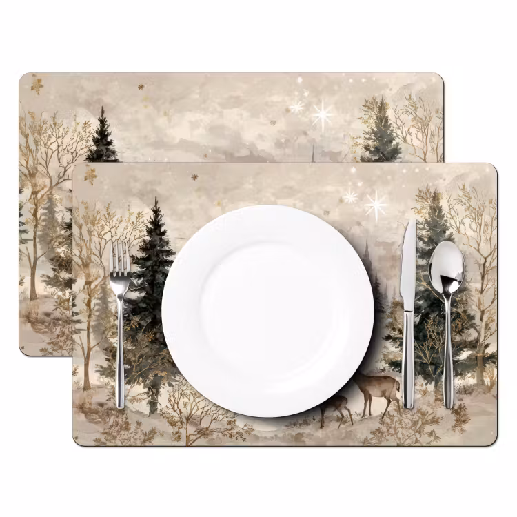Sets de table en vinyle - Forêt - Cerf - Hiver - Neige — 2