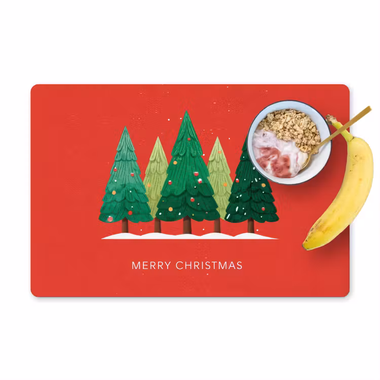Sets de table en vinyle - Minimaliste - Arbres de Noël - Rouge - Neige — 1
