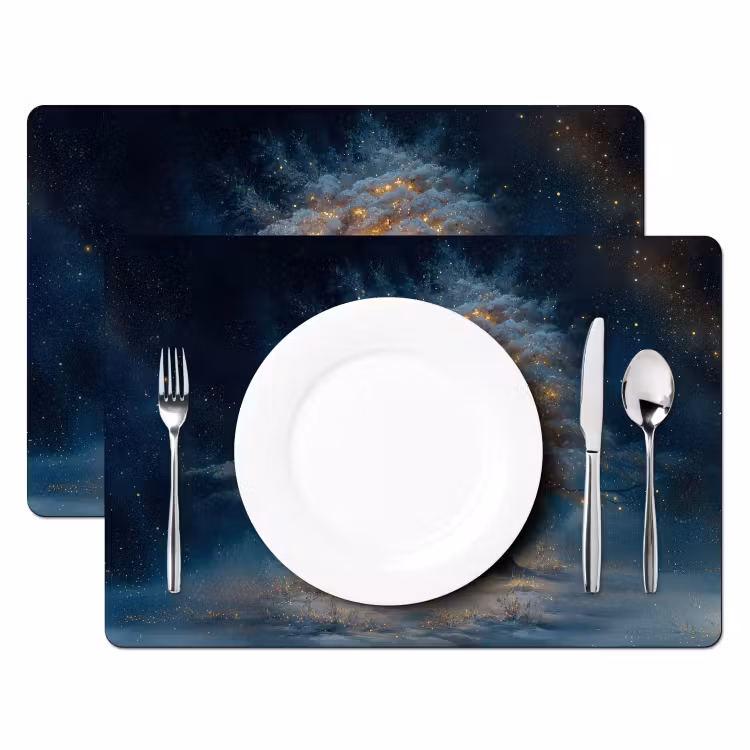 Sets de table en vinyle - Arbre de vie - Nuit - Sombre - Bleu — 2