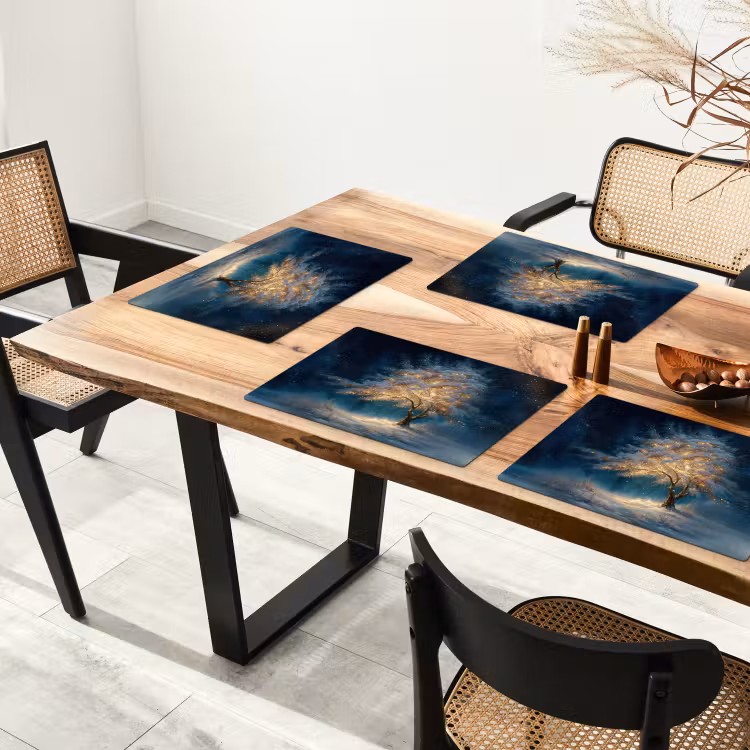 Sets de table en vinyle - Arbre de vie - Nuit - Sombre - Bleu — 4