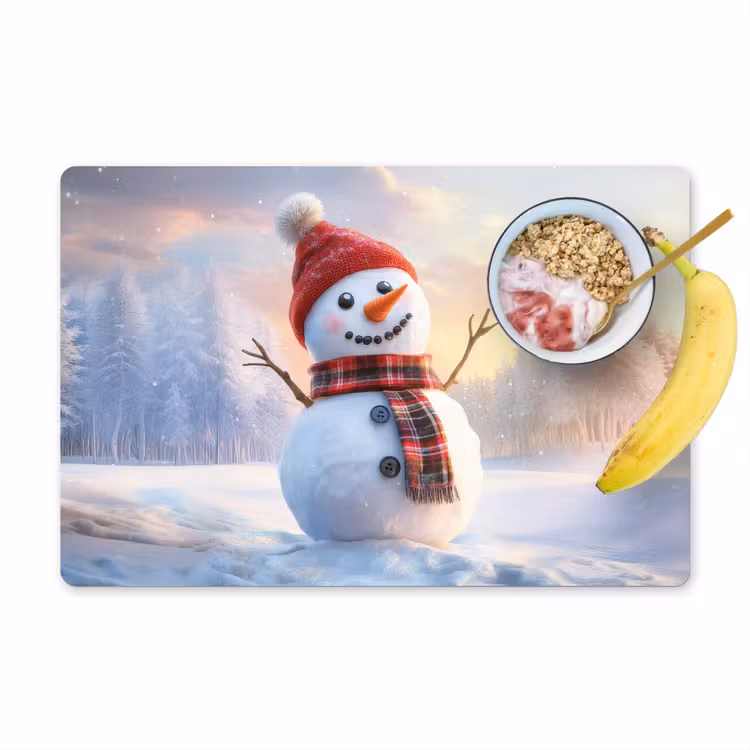 Sets de table en vinyle - Bonhomme de neige - Coucher de soleil - Blanc — 1
