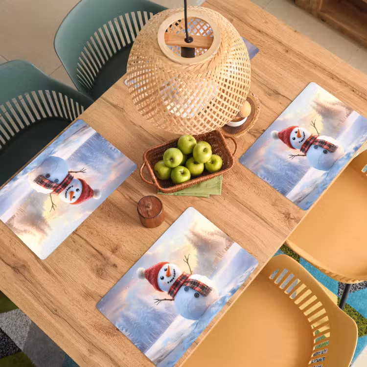Sets de table en vinyle - Bonhomme de neige - Coucher de soleil - Blanc — 3