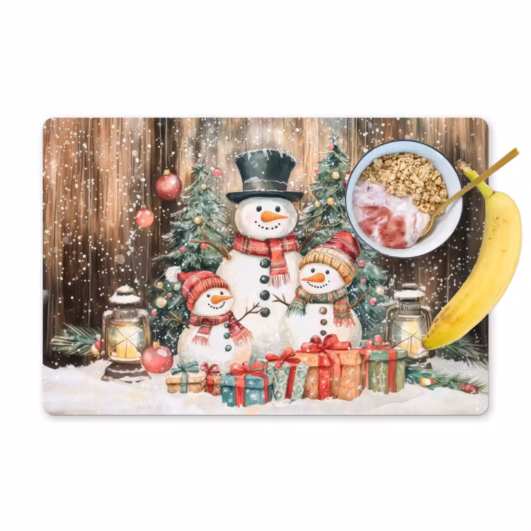 Sets de table en vinyle - Bonhomme de neige - Famille - Coloré — 1