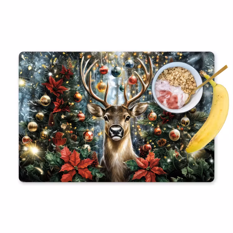 Sets de table en vinyle - Fête de Noël - Forêt de pins - Rouge — 1
