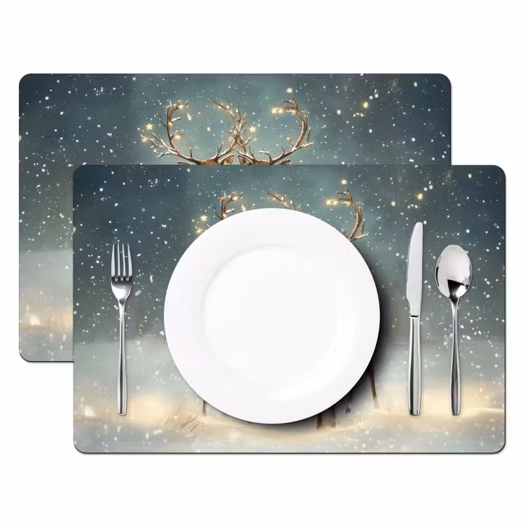 Sets de table en vinyle - Magie de Noël - Forêt d'hiver - Renne — 2