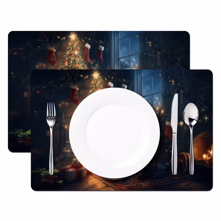 Sets de table en vinyle - Père Noël - Cheminée - Foncé — 2