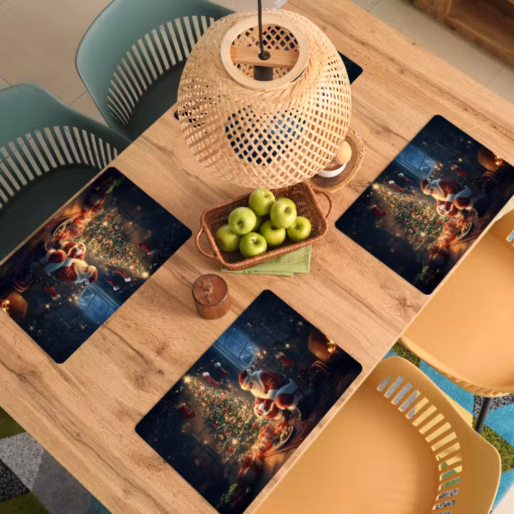 Sets de table en vinyle - Père Noël - Cheminée - Foncé — 3
