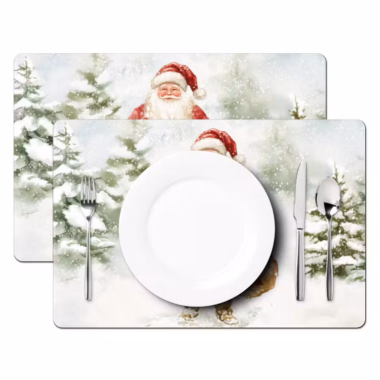 Sets de table en vinyle - Père Noël - Hiver - Neige - Blanc - Rouge — 2