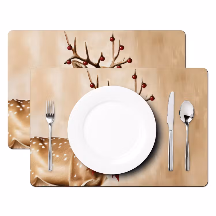 Sets de table en vinyle - Bois - Noël - Renne - Rouge — 2