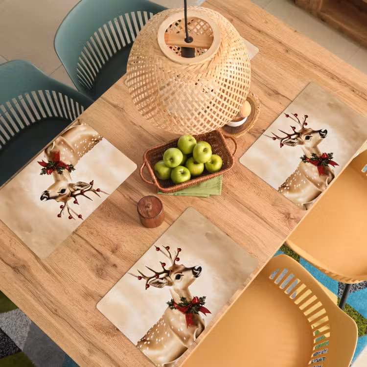 Sets de table en vinyle - Bois - Noël - Renne - Rouge — 3