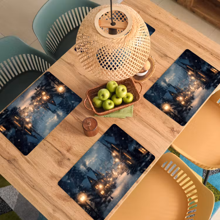 Sets de table en vinyle - Village d'hiver - Neige - Sombre — 3