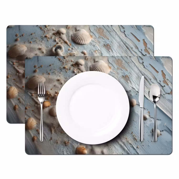 Sets de table en vinyle - Ancre - Bois - Coquillages - Sable — 2