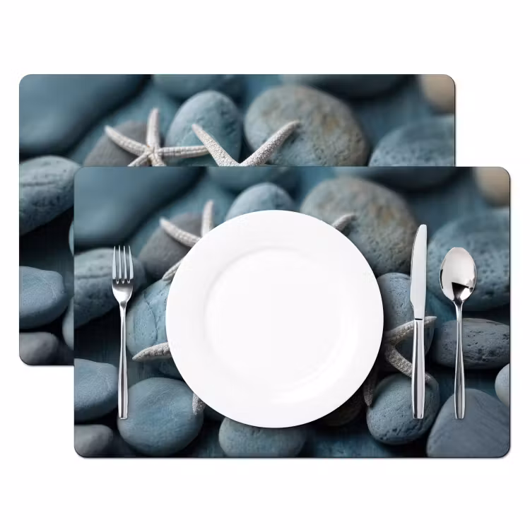 Sets de table en vinyle - Étoile de mer - Pierres - Blanc — 2