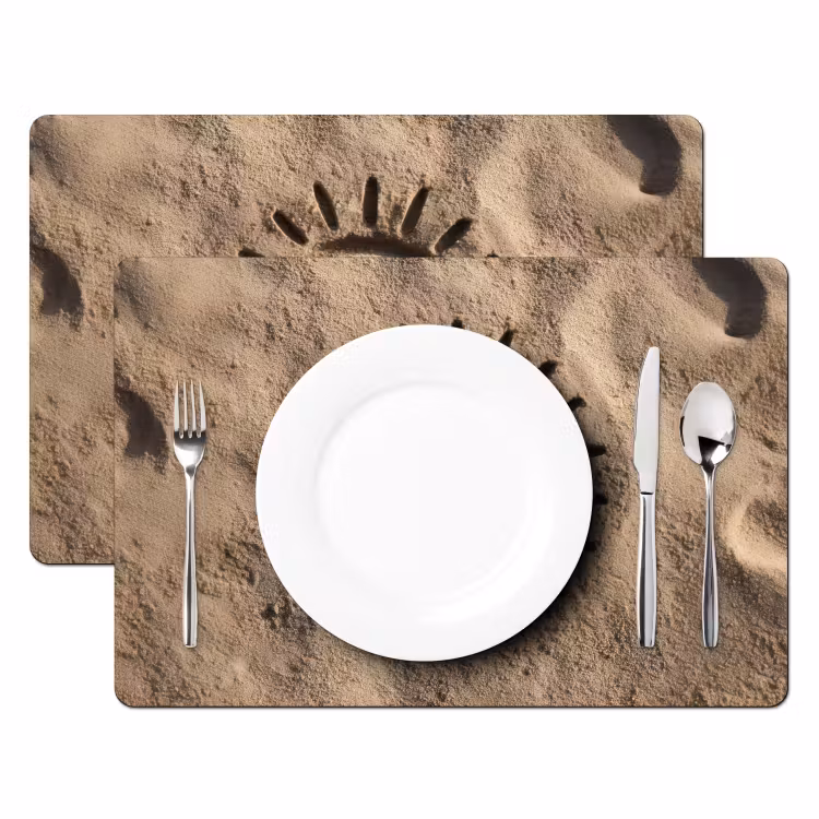 Sets de table en vinyle - Visage - Soleil - Sable - Signé — 2