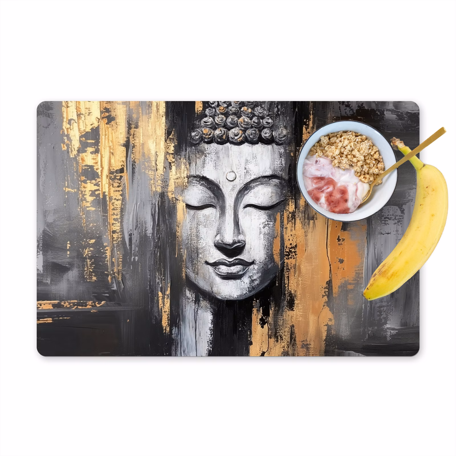 Sets de table en vinyle - Bouddha - Coups de pinceau - Or - Abstrait — 1