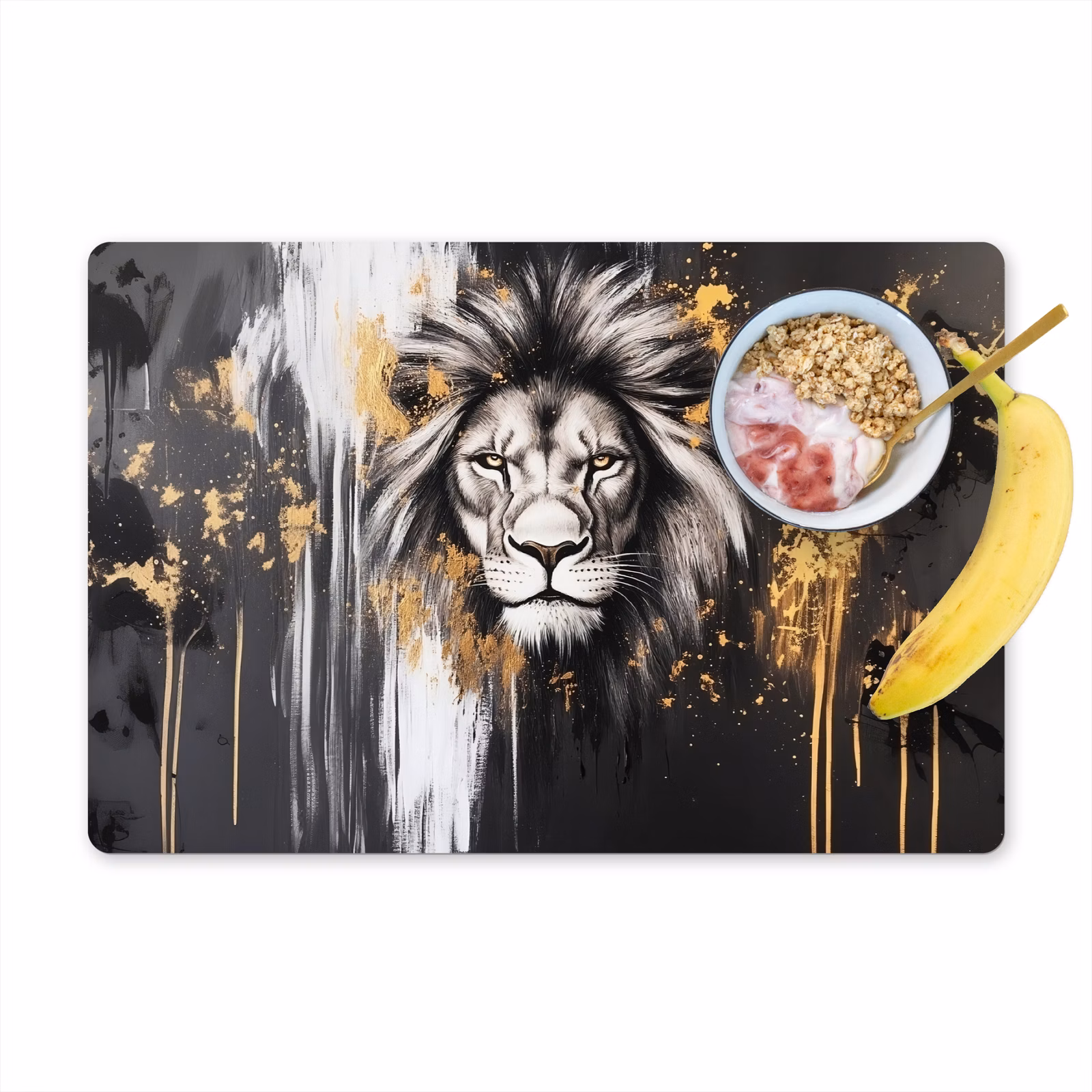 Sets de table en vinyle - Lion - Portrait - Taches de peinture - Gris — 1