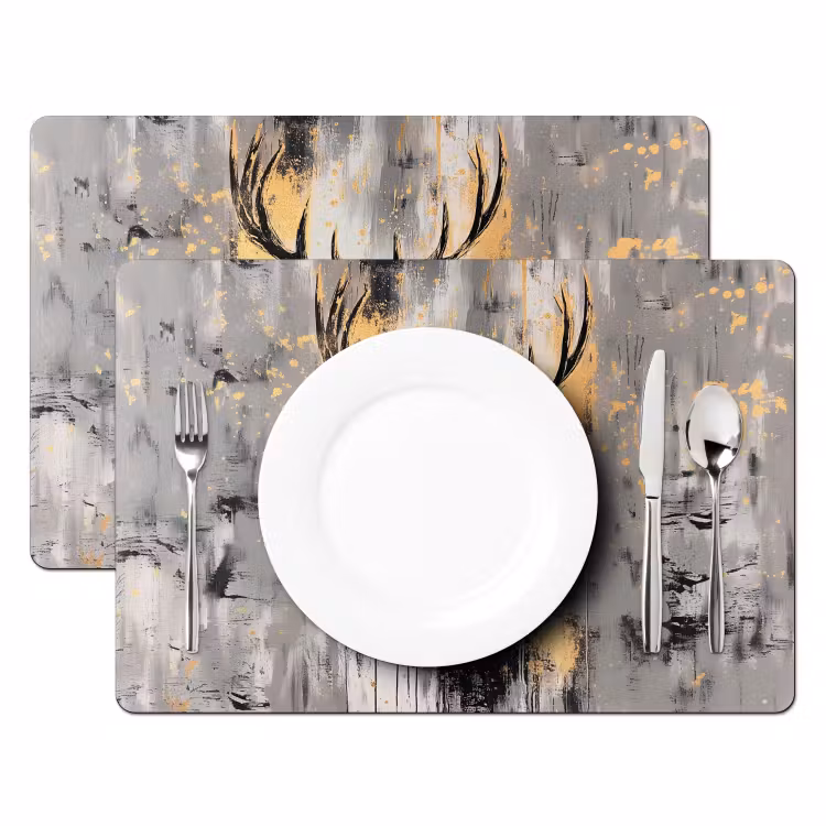 Sets de table en vinyle - Abstrait - Cerf - Bois - Or — 2