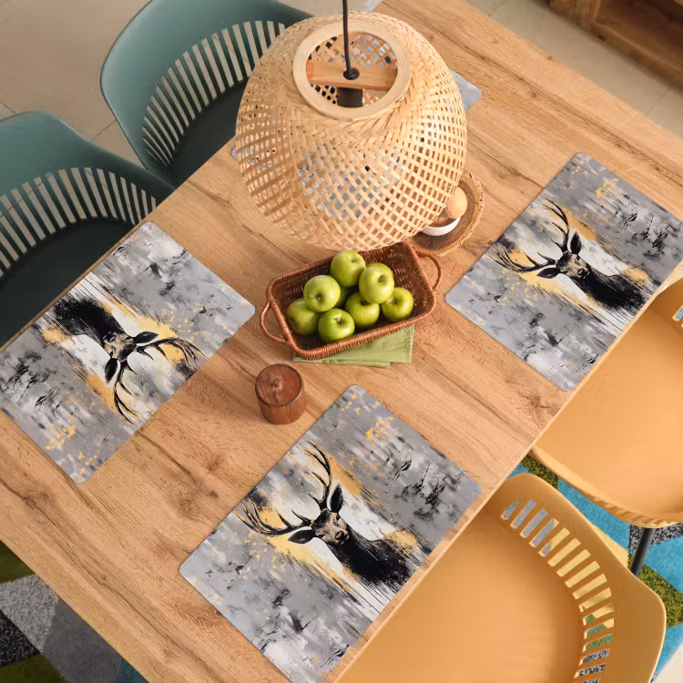 Sets de table en vinyle - Abstrait - Cerf - Bois - Or — 3