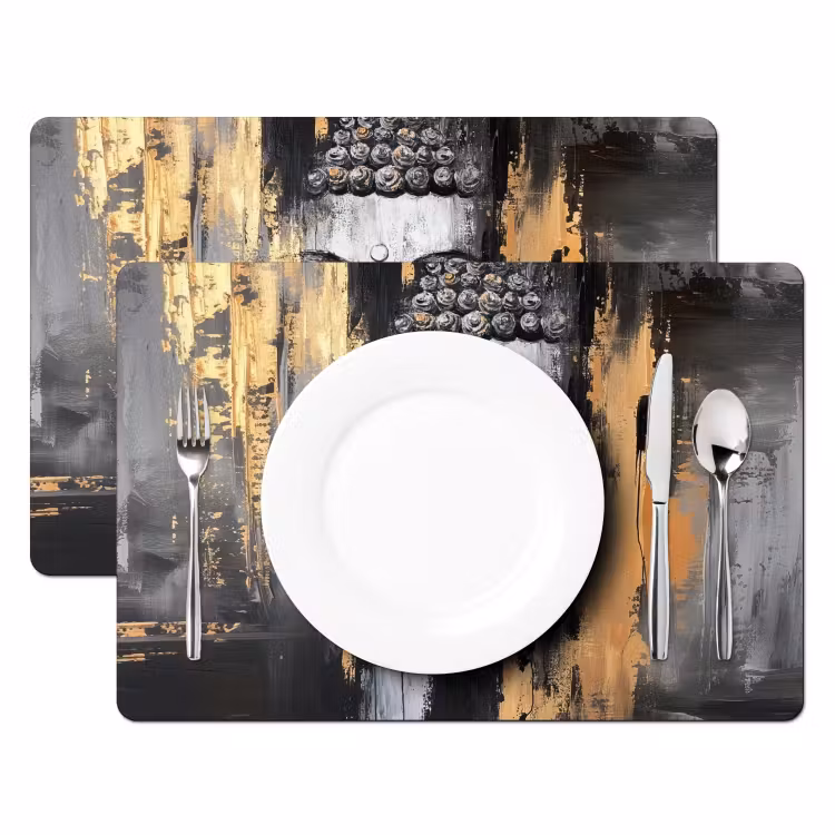 Sets de table en vinyle - Bouddha - Coups de pinceau - Or - Abstrait — 2