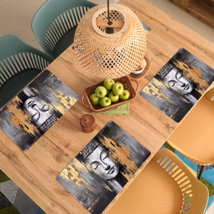 Sets de table en vinyle - Bouddha - Coups de pinceau - Or - Abstrait — 3