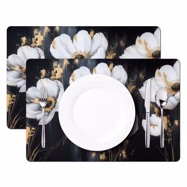 Sets de table en vinyle - Fleurs - Blanc - Abstrait — 2