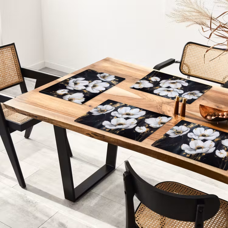 Sets de table en vinyle - Fleurs - Blanc - Abstrait — 4
