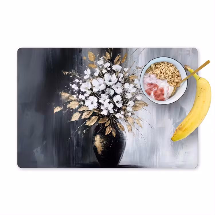 Sets de table en vinyle - Fleurs - Blanc - Vase - Abstrait — 1